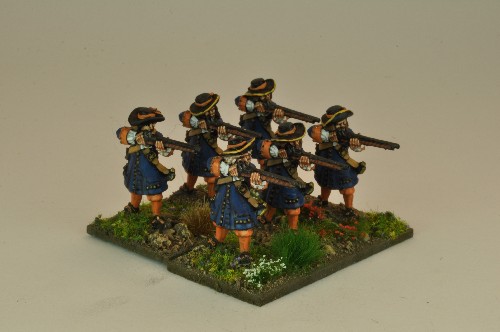 Musketeers with Flintlocks firing.