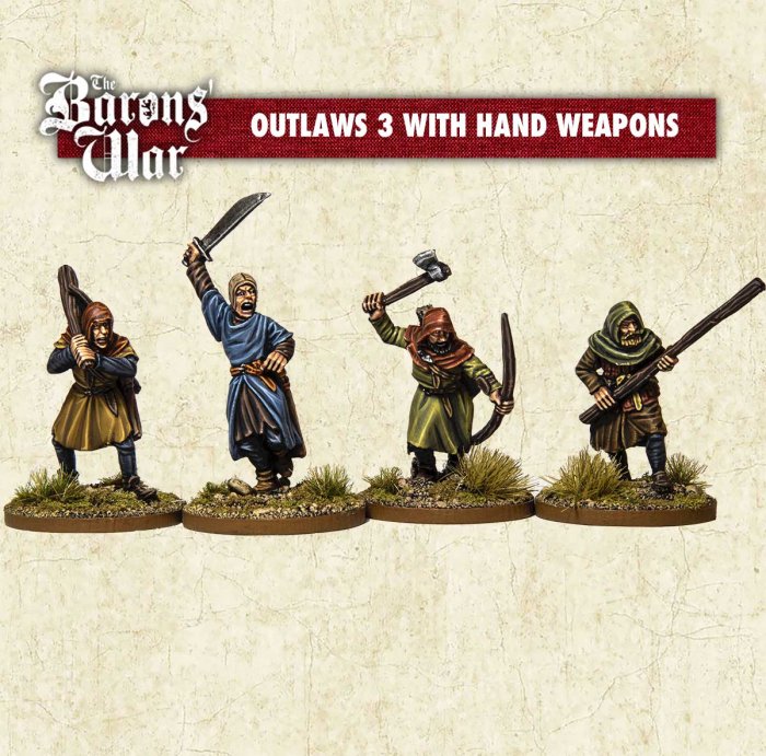 Outlaws 3 with hand weapons