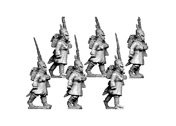 Russian Grenadiers in Helmets, Advancing.