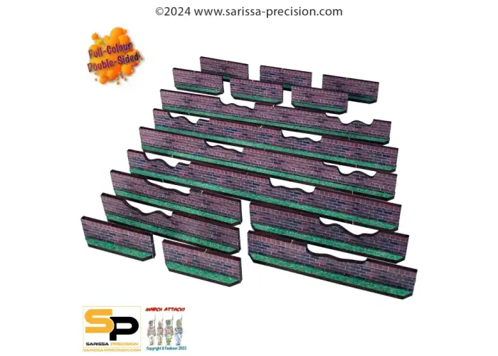 Walls - Low Brick Damaged (x16) - Full Colour